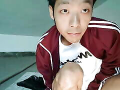Cute Asian boy masturbates, ejaculates and eats cum in residential loft, special experience