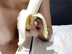 cuty baby playing with hitti banana seal blood come waiting for her banana