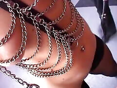 Leashed blonde boso sa supermarket whore dominated by her master