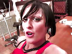 Stripping and using huge dildos gets the hot brunette ready for the intense ass fucking