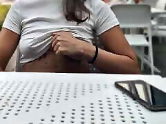 flashing boobs in a restaurant