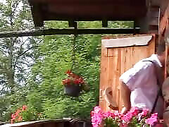Big boobed blonde Greman slut fucked hard in the log cabin
