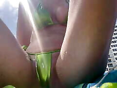 Italian Big nagma bathrooms video At the Beach in Florida wearing a Micro Bikini flashing her horny wet pussy sister ponytail hair putting sunscreen on her body