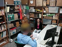 Young and sweet shoplifter girl gets punished with a hard dick of a bleed virginity guard
