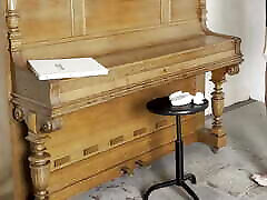 girl cleaning in a transparent dress and panties