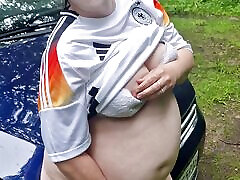 Pregnant German football mom fucks in the 9month outside