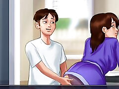 Summertime saga stepson gets his hot milf big boob pregnant in the kitchen