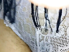 Naughty sexy milf tries on naked clothes. Latin hairy pussy tries on clothes in bed.