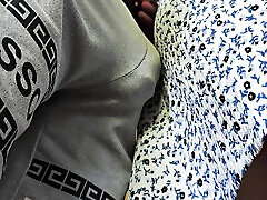 Almost Seen by Subway Passengers when this Stranger Cums Hard in Her Panties Under Skirt