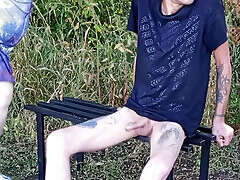 neighbor sucks my dick in the park on a bench until I cum