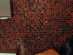 Not so Easy to Find a Spot to Fuck in a Spa so We End up in the Restroom Where He Fucks Me Doggy and Cums All Over Me