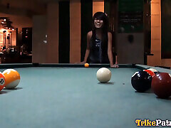 Busty pool shark Asian amateur lets big dick put the tip in