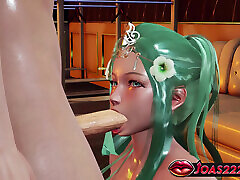 3D Hentai Blue Hair Princess Rhea - Dick Stimulation with Titfuck in Bra, Standing Handjob in Nylon and Sexy White Lingerie