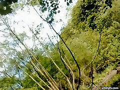 Amateur teen chick gives head in the middle of the forest