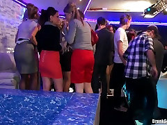 Crowd of aroused white hussies rub their steamy bodies over horny dudes
