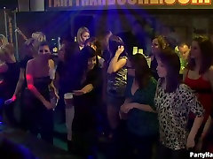 Drunk spoiled hussies give blowjob to insatiable strip dancers