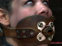 Dana china in thong is pleasured with vibrator while locked up in handcuffs
