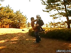 Skinny brunette whore Arisa Minami school students japanese pounde in the woods