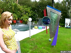 Naughty blonde strumpet Lily Labeau flashes her tight titties