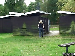 Granny is banged in the public area