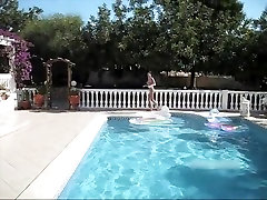cuckold chastity cleanup blow job fuck and facial by the pool