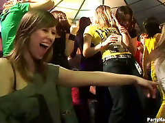 Curvy Russian hussies give blowjob and tit fuck in club