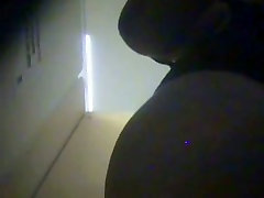 Chubby fem bends over shaking boobs on spycam in shower