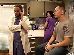 John is in for his exam when the british nurse lesbian steps our for an