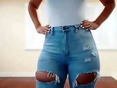 Big ass latina trying on jeans shorts