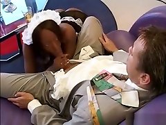 Lusty ebony girl in a milika serabt mail japan costume gets her ass wrecked by her boss