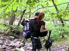 Redhead French gf blows cock in the woods