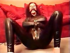 Stratijacket girl struggling and cumming on the floor