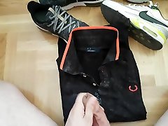 cumshot on fred satin wix1 polo cum rag