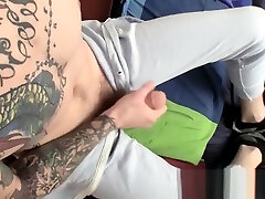 puffy nipple gril tattooed homo wanks off his hairy dick and cums