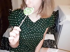 Skinny teen licks lolipop and gummybears Vore