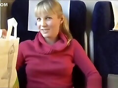 Blonde on Czech Train Quietly Fucked in Public