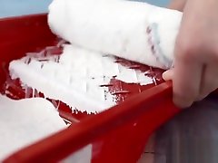 Blonde teen needs some help painting the house