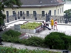 Busty Bare Boobs Slave Deep Throats In Public