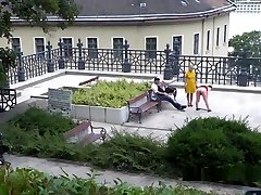 Busty Bare Boobs Slave Deep Throats In Public
