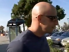 Hot babe gets hard cash for hard fuck by bald guy