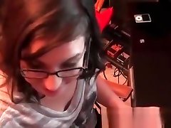 Girl in glasses sucking hard cock in POV style