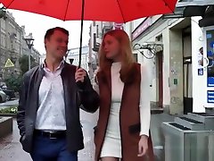 Busty blonde teen seduces him in a white dress