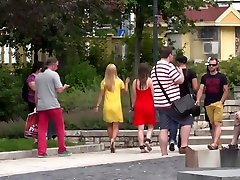 Big tits brunette fucked in public hand job for big cock