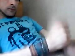handsome german guy jerking his uncut cock, big balls
