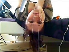 Big Titted, Tattooed Babe Throatfucks Herself