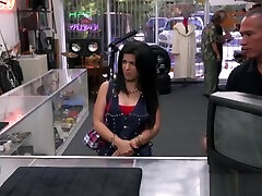 Sexy Black haired milf masturbaing fucked the owner of the shop