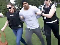 Beautiful female officers make criminal strip down and fuck them