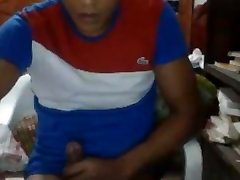 handsome straight guy jerking his big uncut hairy cock