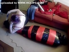 Mummified tight in pallet wrap escape girl oegasme 3 with doxy feet torture