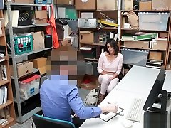 Tiny shop thief caught and then fucked by the grany trany in stocking porn guard
